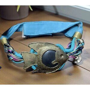 Vintage Anthony Alexander Brass Fish Woven Beaded Belt Coastal Statement Beach